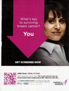 Susan G. Komen for the Cure’s mammography advertisement during breast cancer awareness month, 2011.