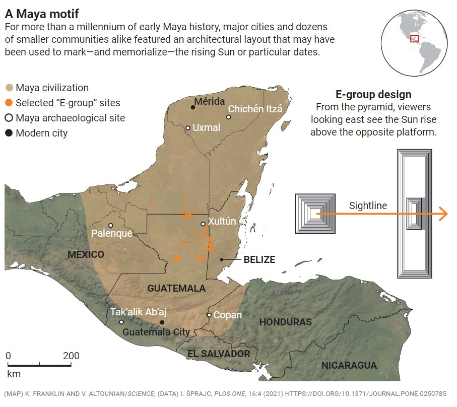 This map shows locations of historical Maya civilizations, archeological sites, and modern cities.